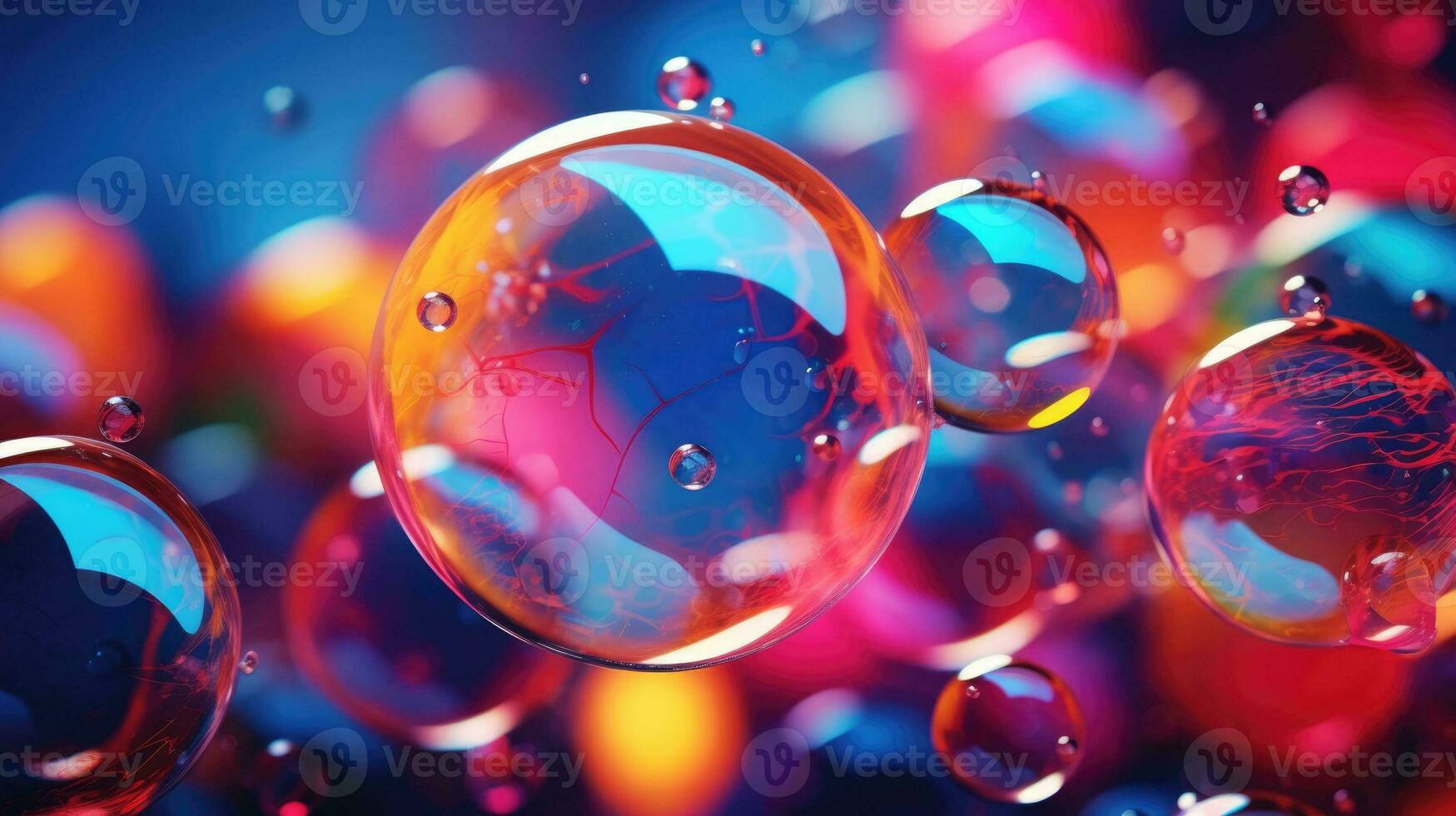 ai genererad bakgrund med färgrik och vibrerande bubblor, ai foto