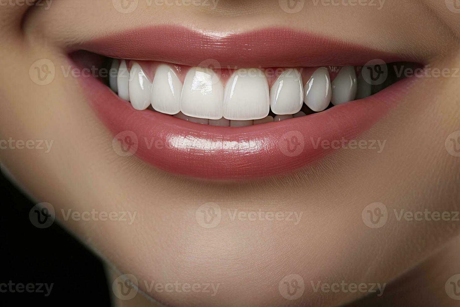 ai genererad stänga upp av en leende med trevlig vit tänder. ai genererad foto
