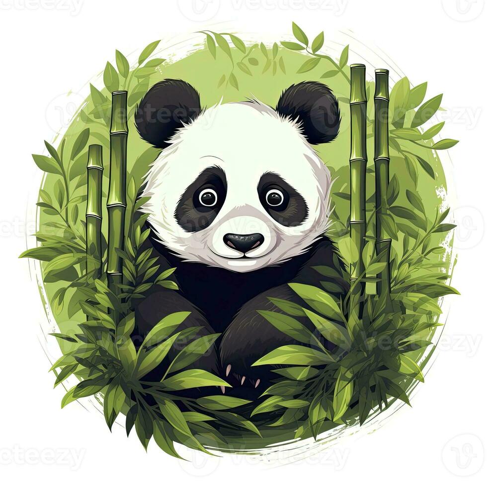 ai genererad söt panda i de mitten av en bambu skog. t-shirt design. ai genererad foto