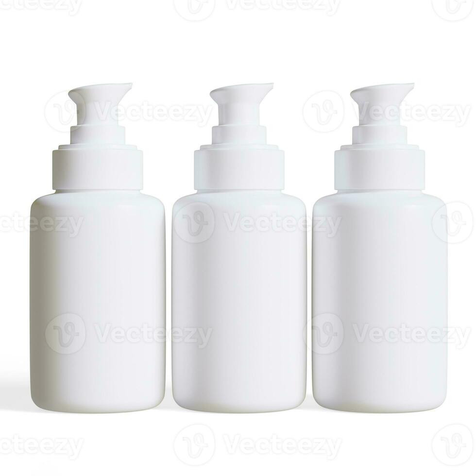 realistisk kosmetisk pump vit Färg tolkning 3d illustration, luftlös pump flaska serum kan eller vit rör attrapp foto