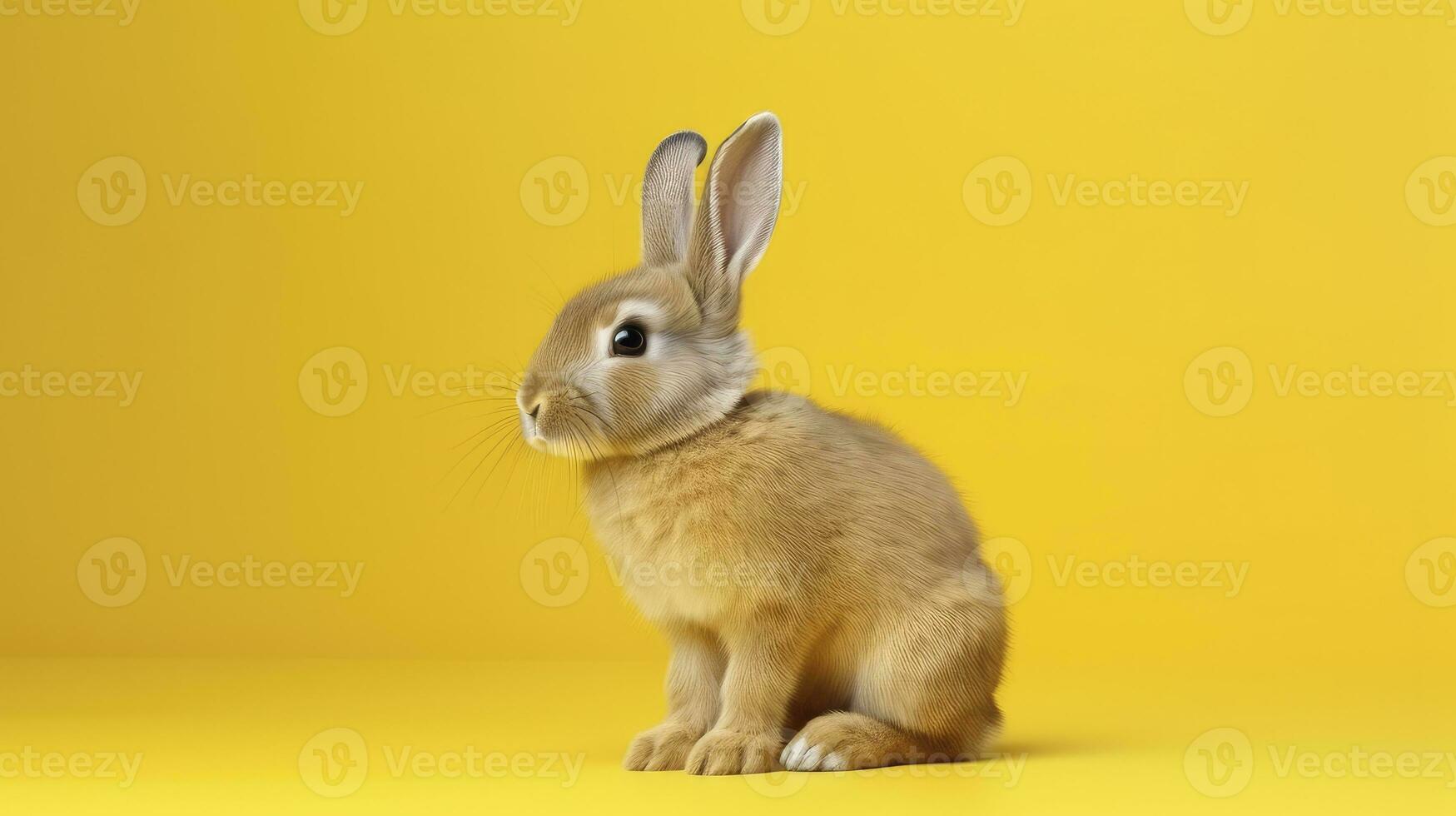 ai genererad små söt kanin Sammanträde på isolerat gul bakgrund foto