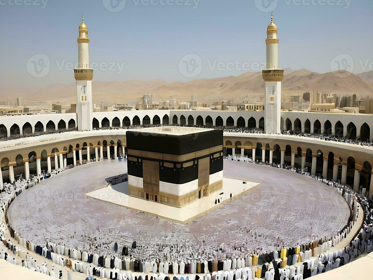 ai genererad mecka kaaba i ramadan lugn mitt i islamic efterlevnad foto