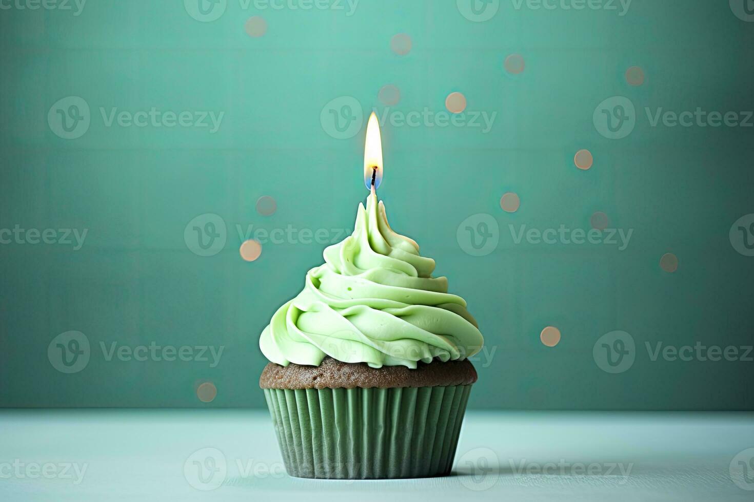ai genererad Lycklig födelsedag muffin med ljus. ai genererad foto
