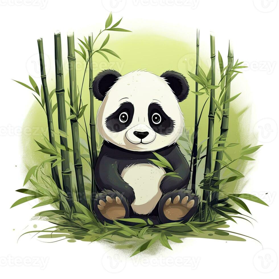 ai genererad söt panda i de mitten av en bambu skog. t-shirt design. ai genererad foto