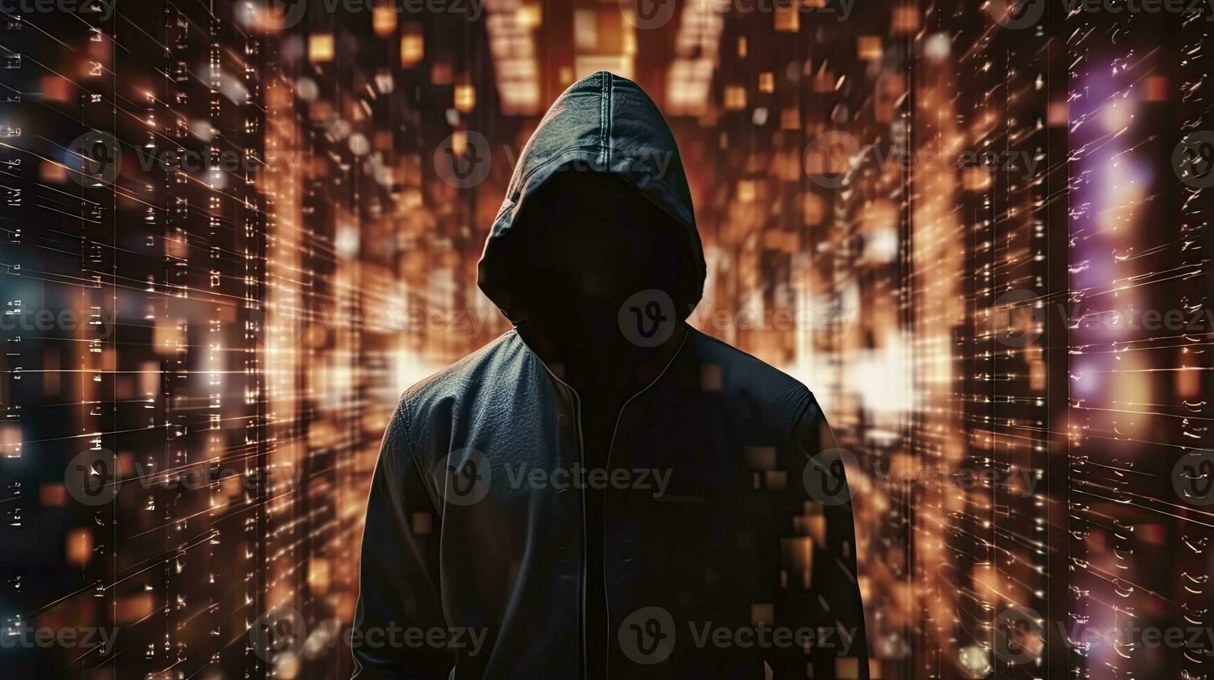 ai genererad avslöjande de anonym hacker. digital intrig, osynlig hot. ai genererad foto