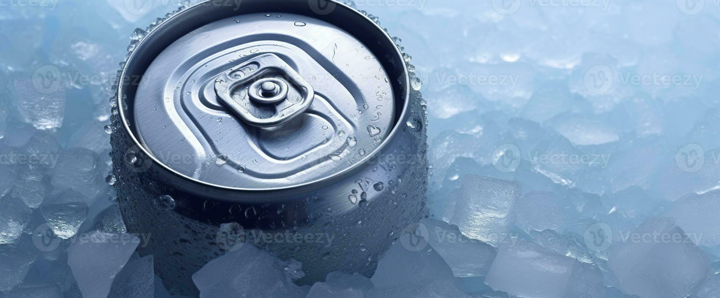 ai genererad topp av dryck tenn kan iced nedsänkt i frost is, metall aluminium dryck. generativ ai foto