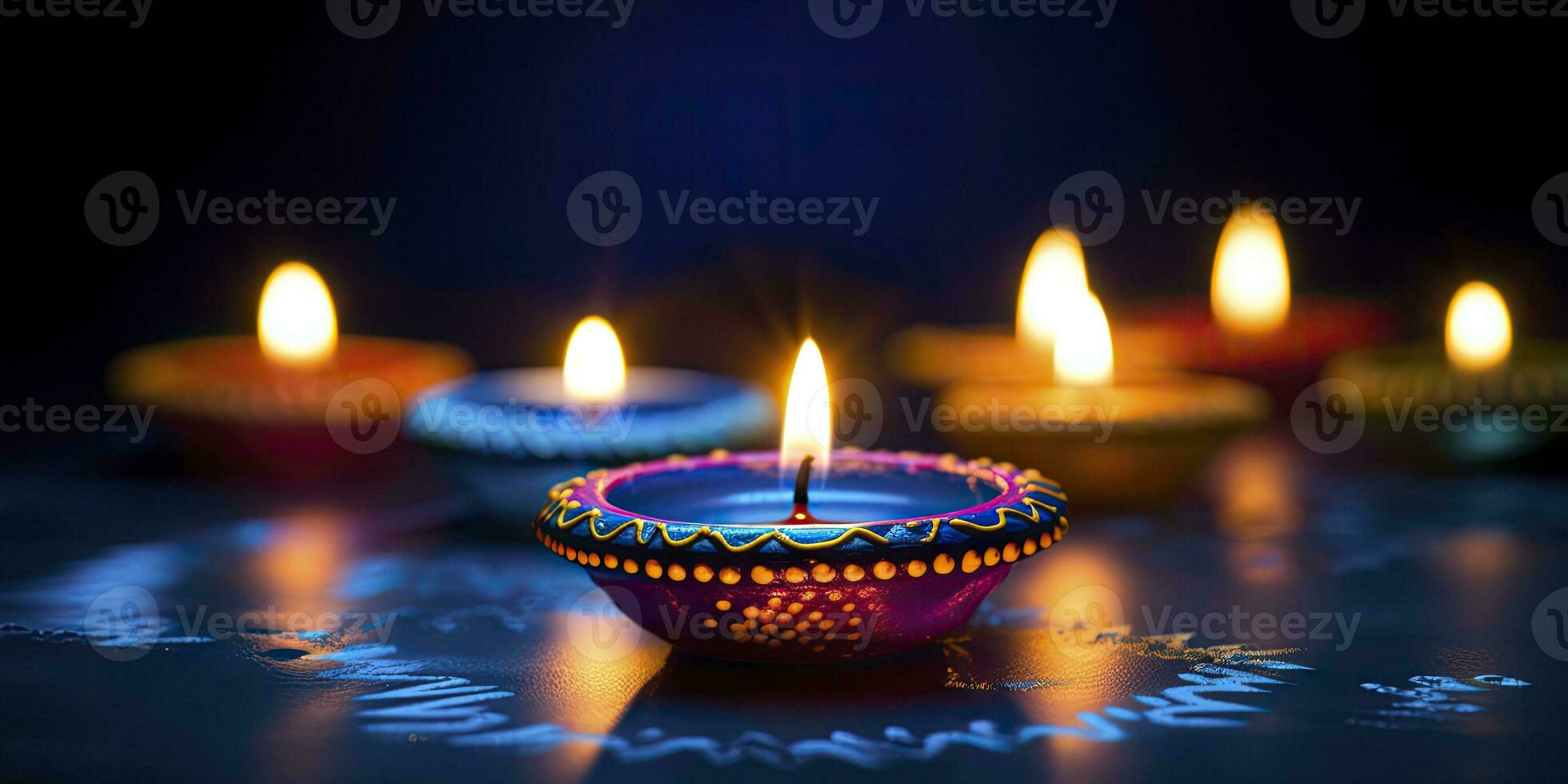 ai genererad Lycklig diwali. diya olja lampor var belyst under de firande. ai genererad foto