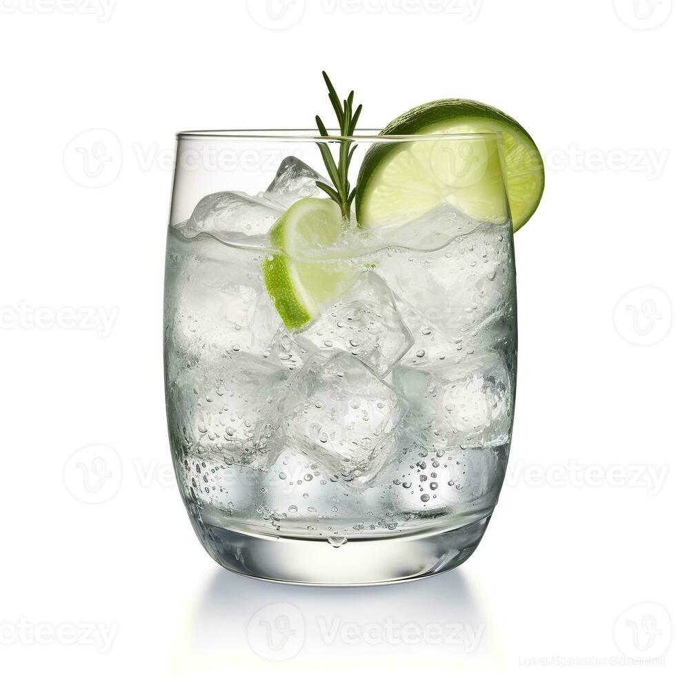 ai genererad gin tonic glas av vatten med is isolerat på vit bakgrund. ai genererad foto