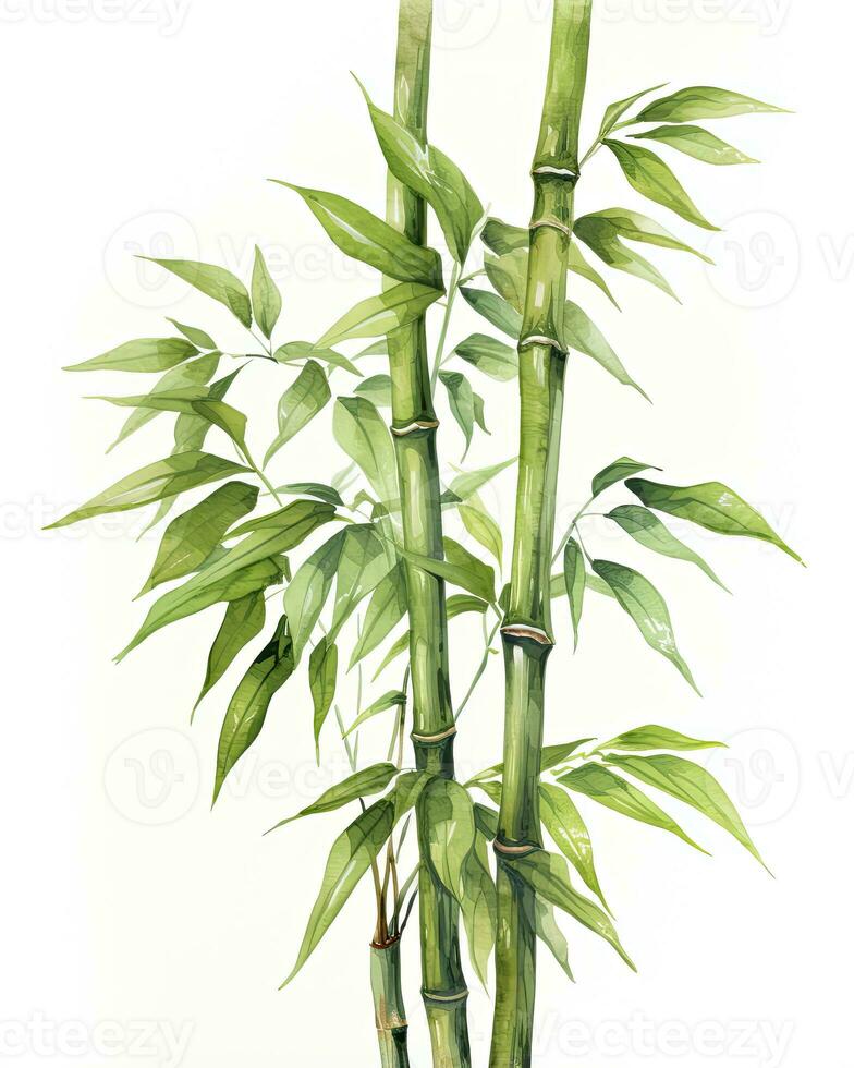 ai genererad vattenfärg bambu ClipArt isolerat på vit bakgrund. ai genererad foto