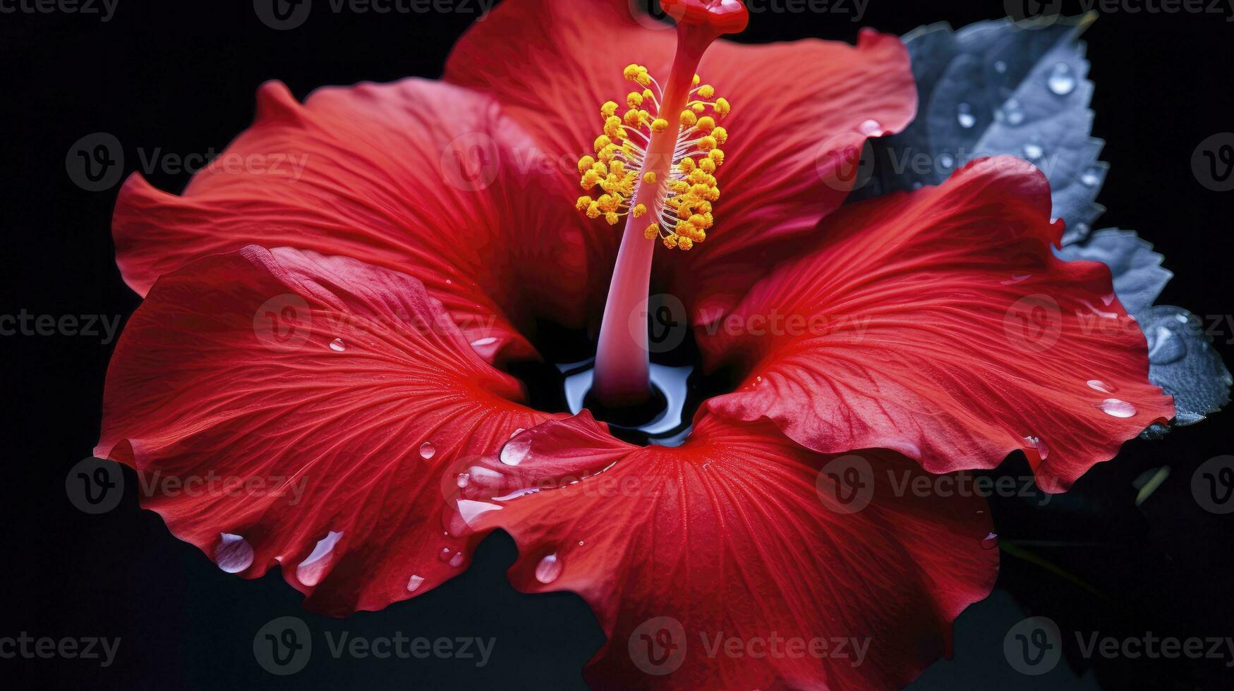 ai genererad en hibiskus blomma med en svart bakgrund.ai genererad. foto
