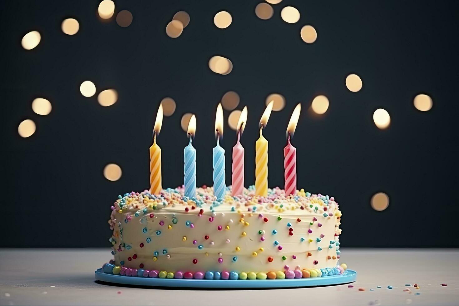 ai genererad färgrik födelsedag kaka med ljus. ai genererad foto