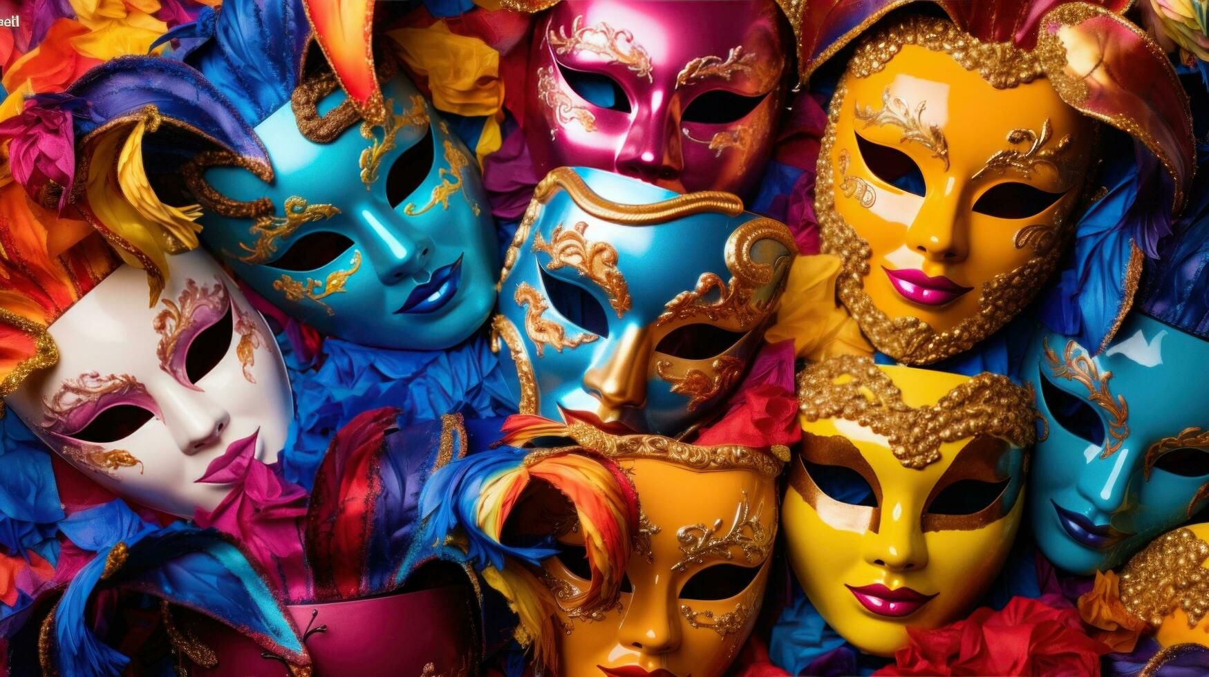 ai genererad färgrik karneval masker mot en vibrerande bakgrund, foto