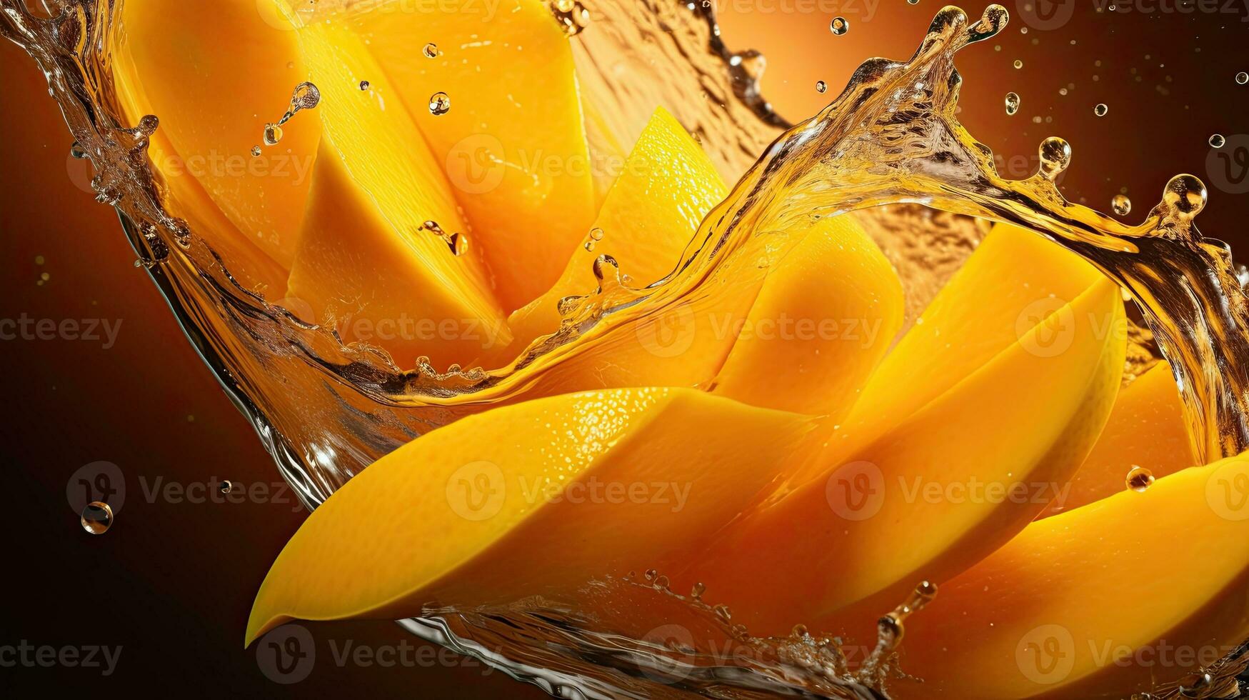 ai genererad färsk mango skiva med vatten stänk ai generativ foto