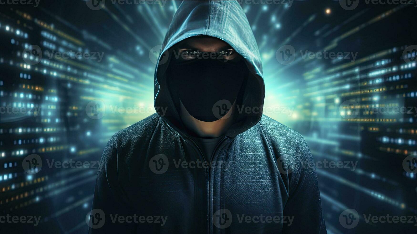 ai genererad avslöjande de anonym hacker. digital intrig, osynlig hot. ai genererad foto