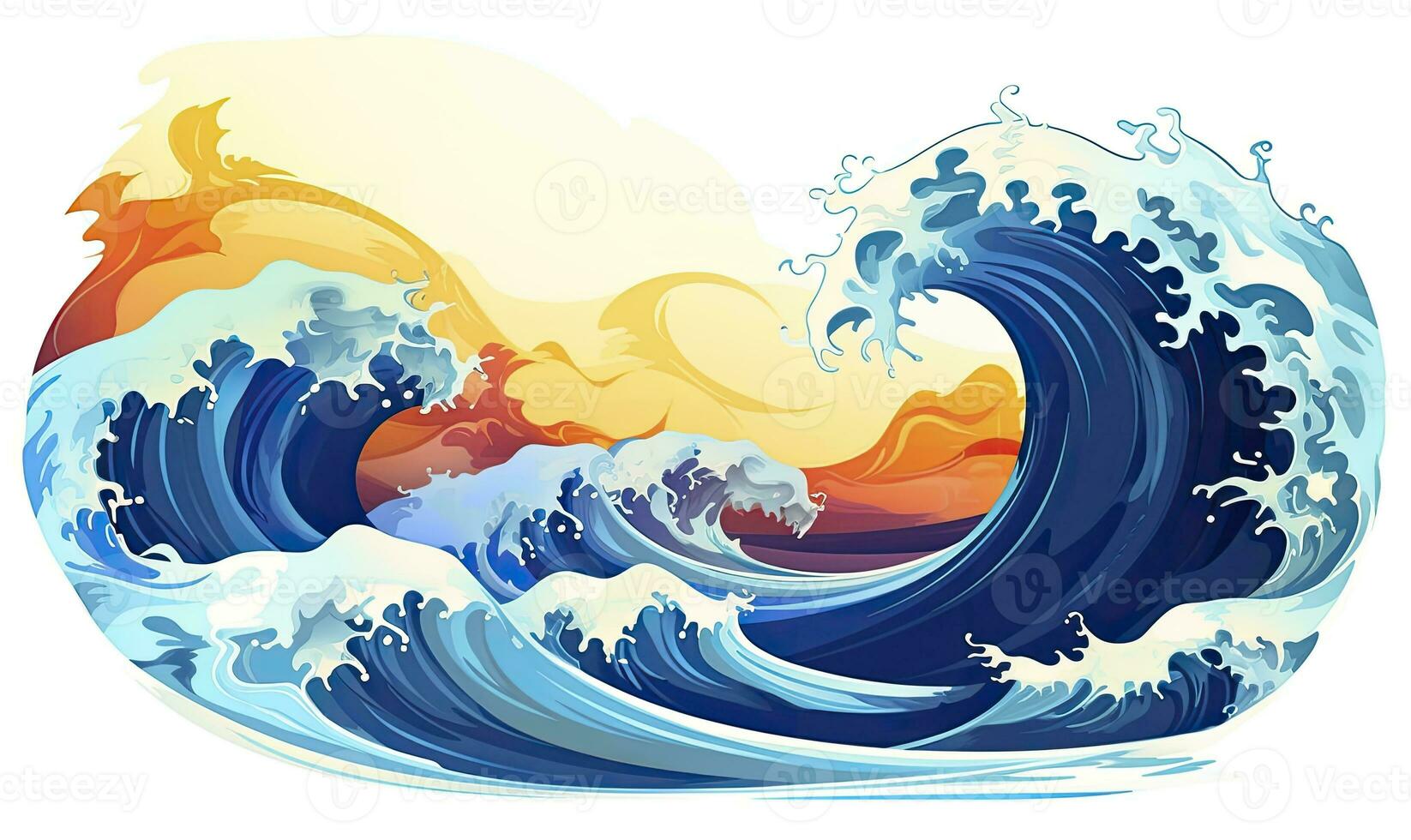 ai genererad hav Vinka Sol moln, blå gul abstrakt hav Vinka. ai genererad. foto