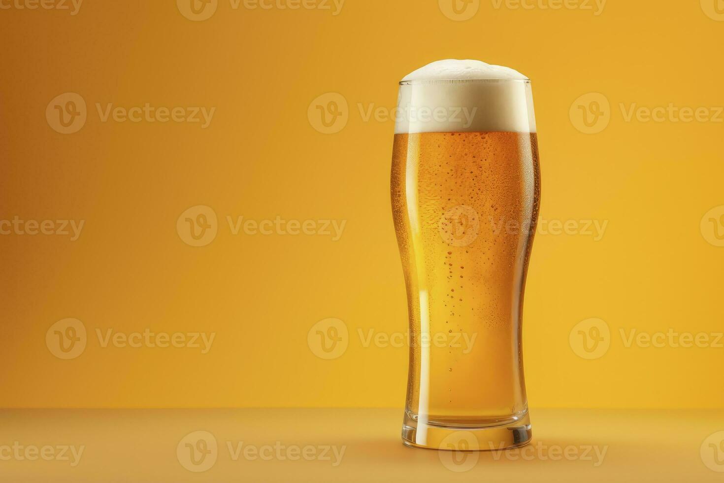 ai genererad öl glas med full öl isolerat med en gul bakgrund. ai genererad foto
