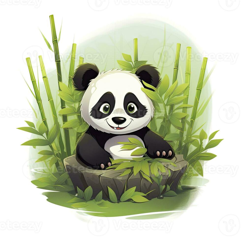 ai genererad söt panda i de mitten av en bambu skog. t-shirt design. ai genererad foto