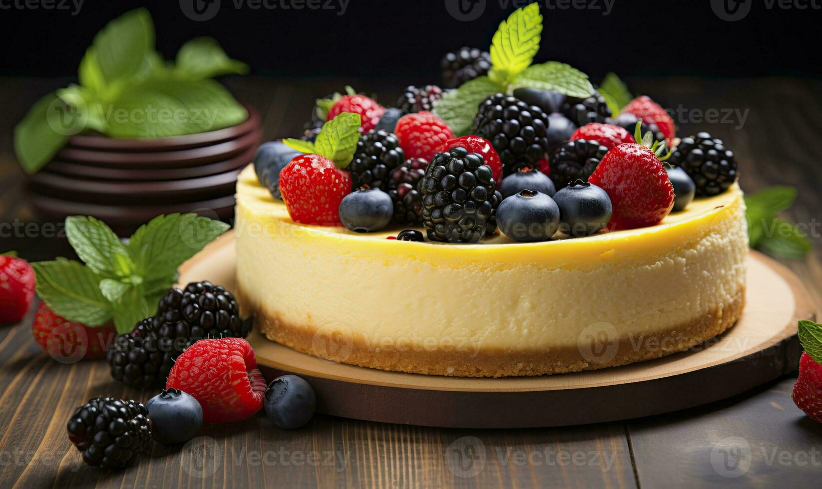 ai genererad citron- cheesecake med färsk bär. ai genererad foto