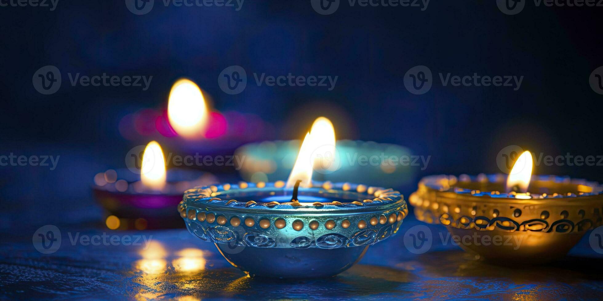 ai genererad Lycklig diwali. diya olja lampor var belyst under de firande. ai genererad foto