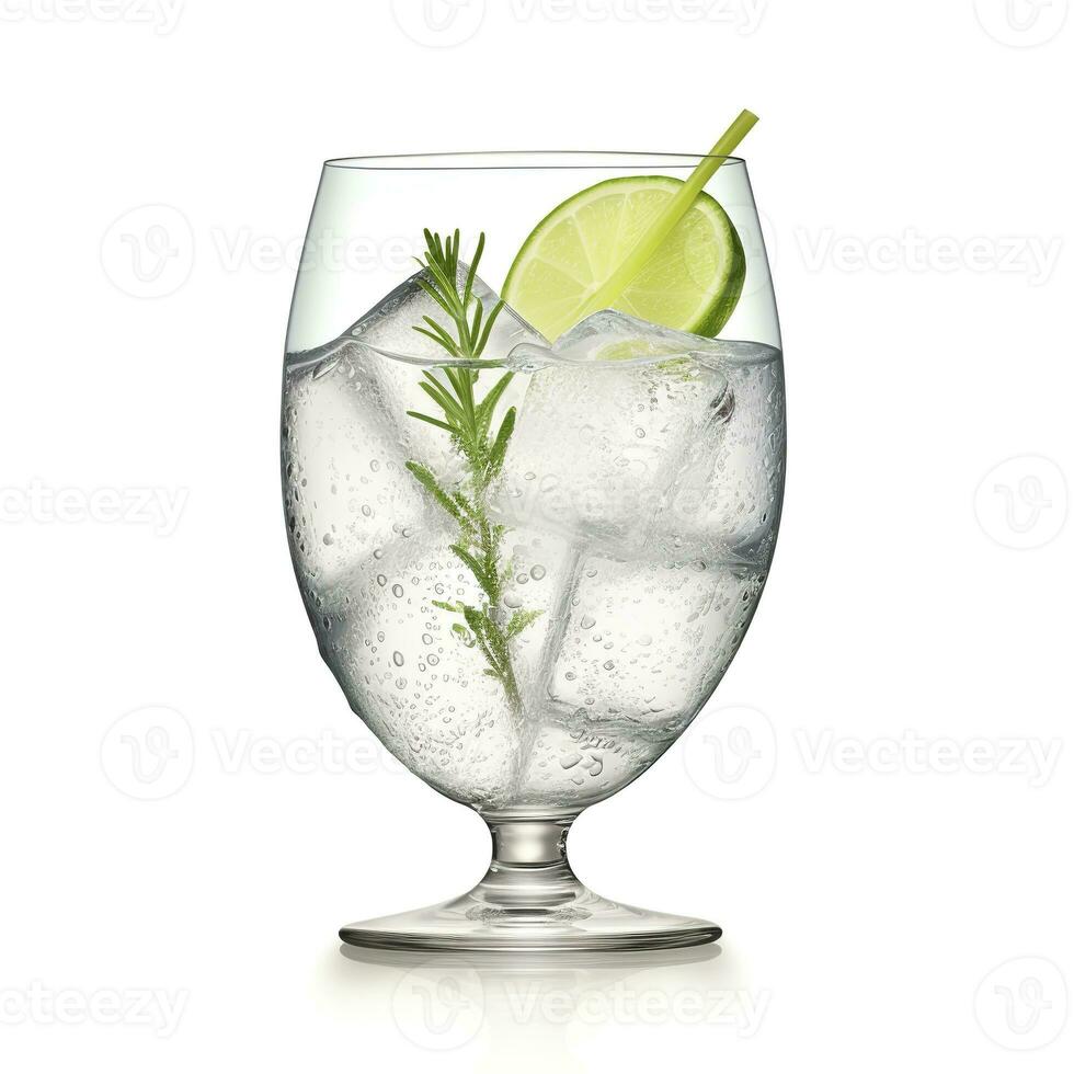 ai genererad gin tonic glas av vatten med is isolerat på vit bakgrund. ai genererad foto