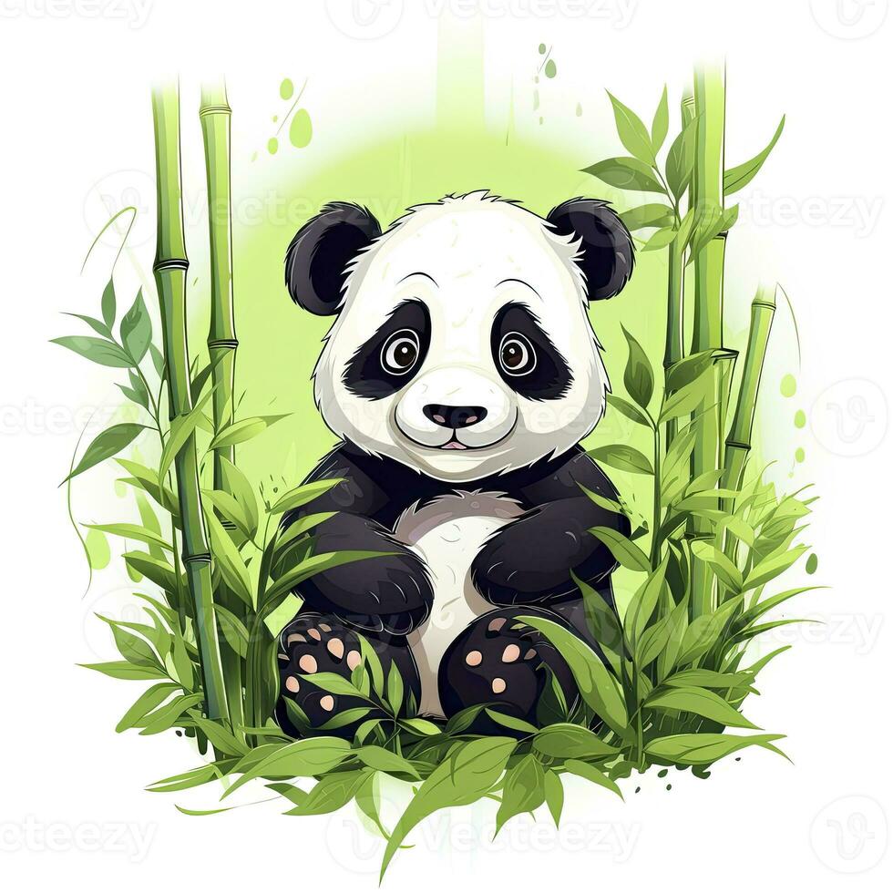 ai genererad söt panda i de mitten av en bambu skog. t-shirt design. ai genererad foto