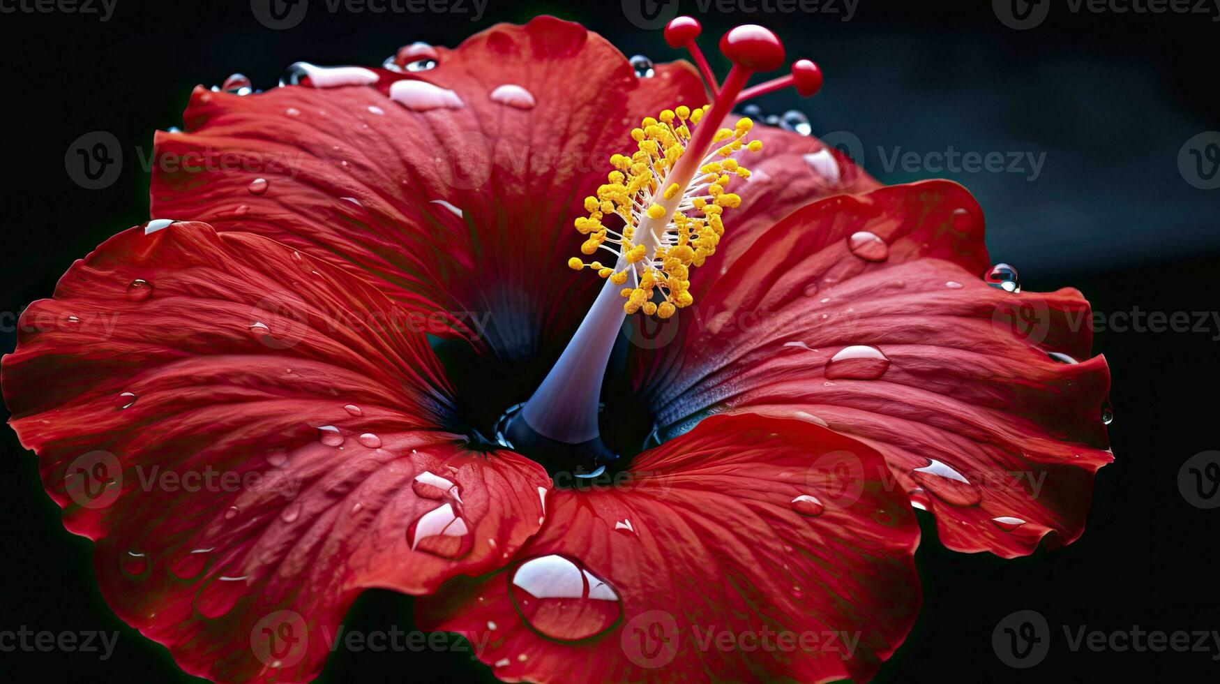 ai genererad en hibiskus blomma med en svart bakgrund.ai genererad. foto