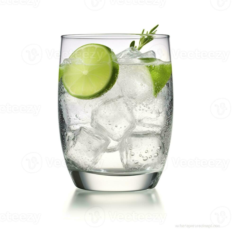 ai genererad gin tonic glas av vatten med is isolerat på vit bakgrund. ai genererad foto