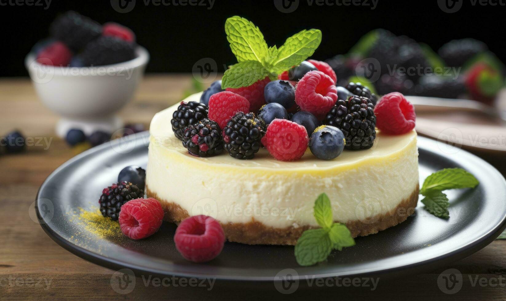 ai genererad citron- cheesecake med färsk bär. ai genererad foto