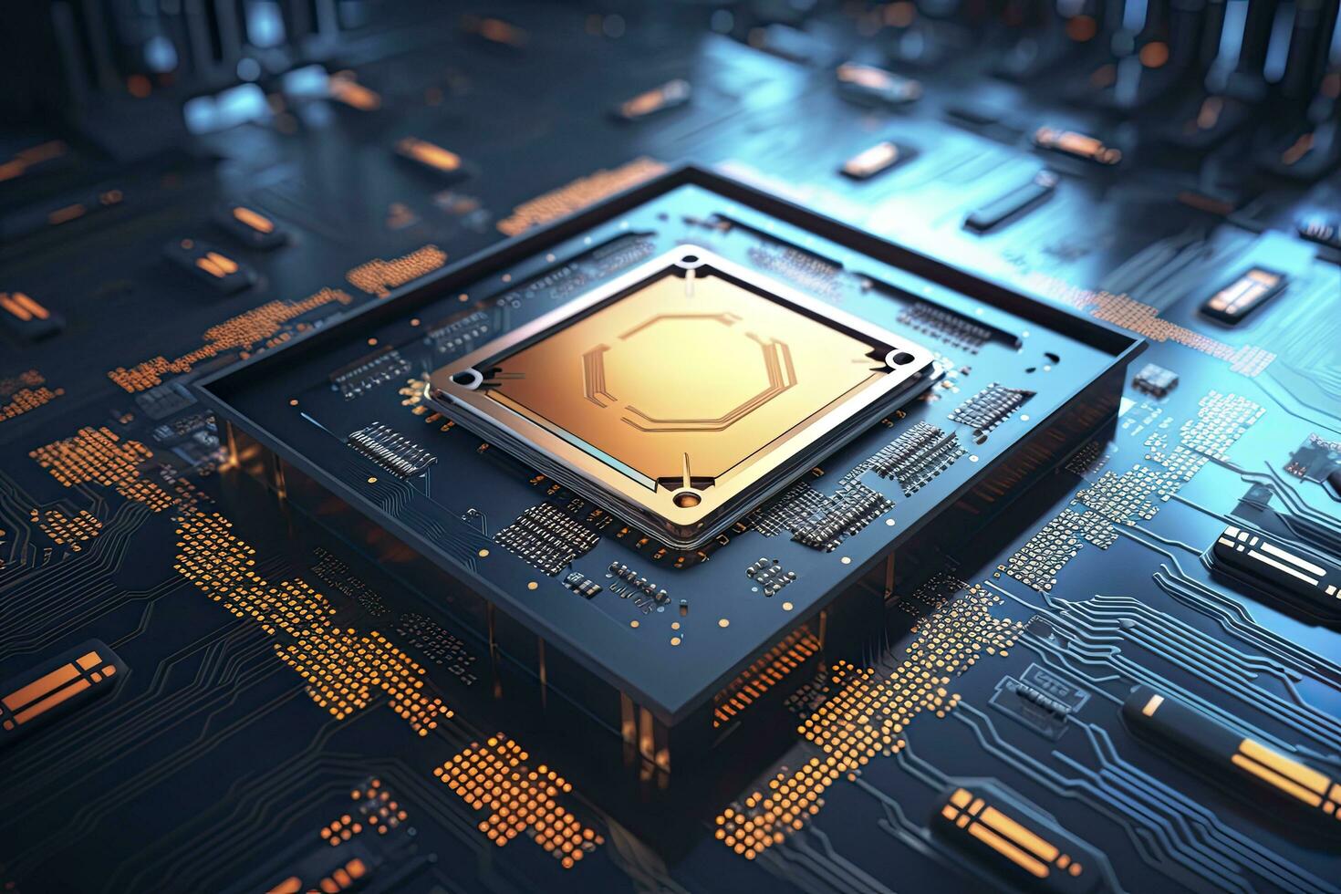 ai genererad trogen central processor enhet. kraftfull kvant cpu moderkort. ai genererad foto