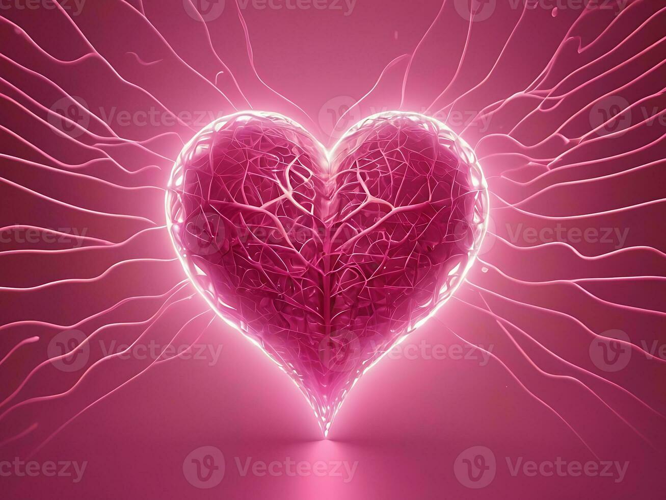 ai genererad romantisk lysande hjärtan bild neuralt nätverk designad hjärtans bakgrund foto