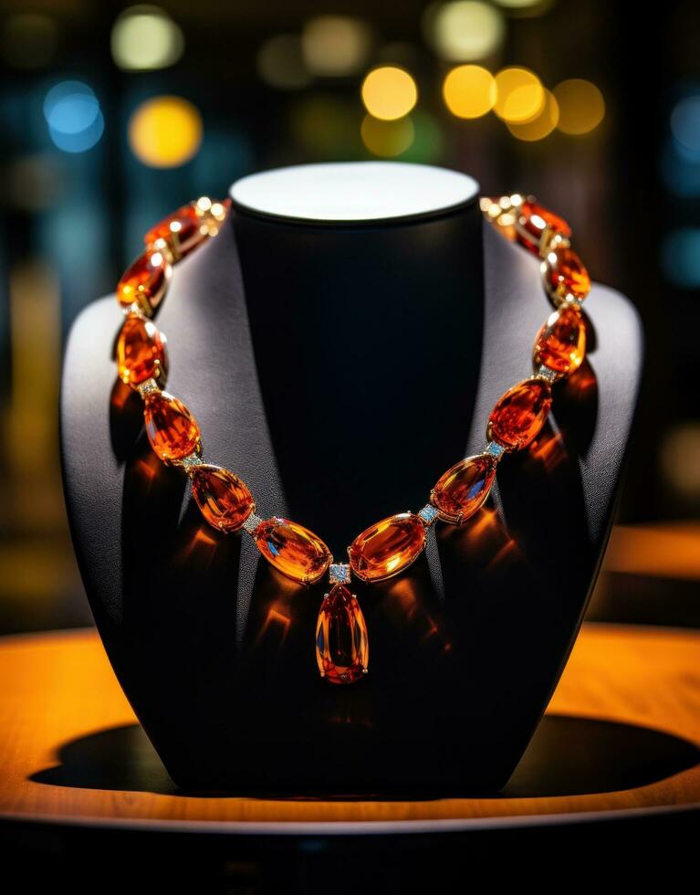 ai genererad ett orange halsband på visa på en nattklubb, foto