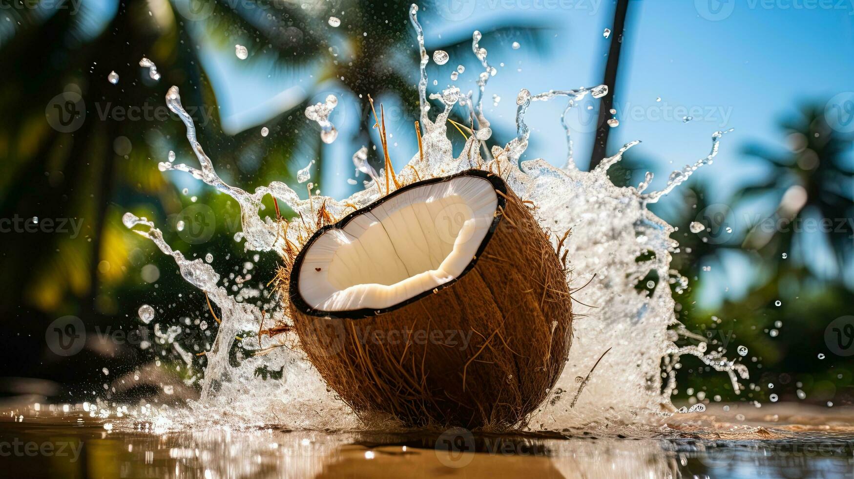 ai genererad porträtt kokos med vatten stänk ai generativ foto