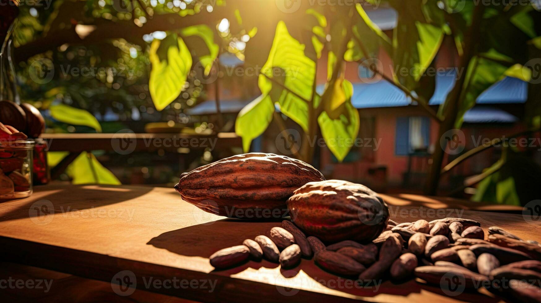 ai genererad porträtt kakao frukt med ljus exponering ai generativ foto