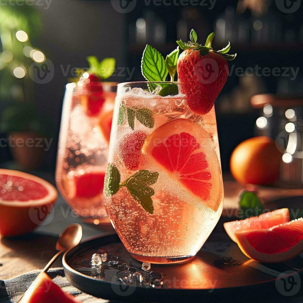 ai genererad jordgubb cocktail med mynta löv ai generativ foto