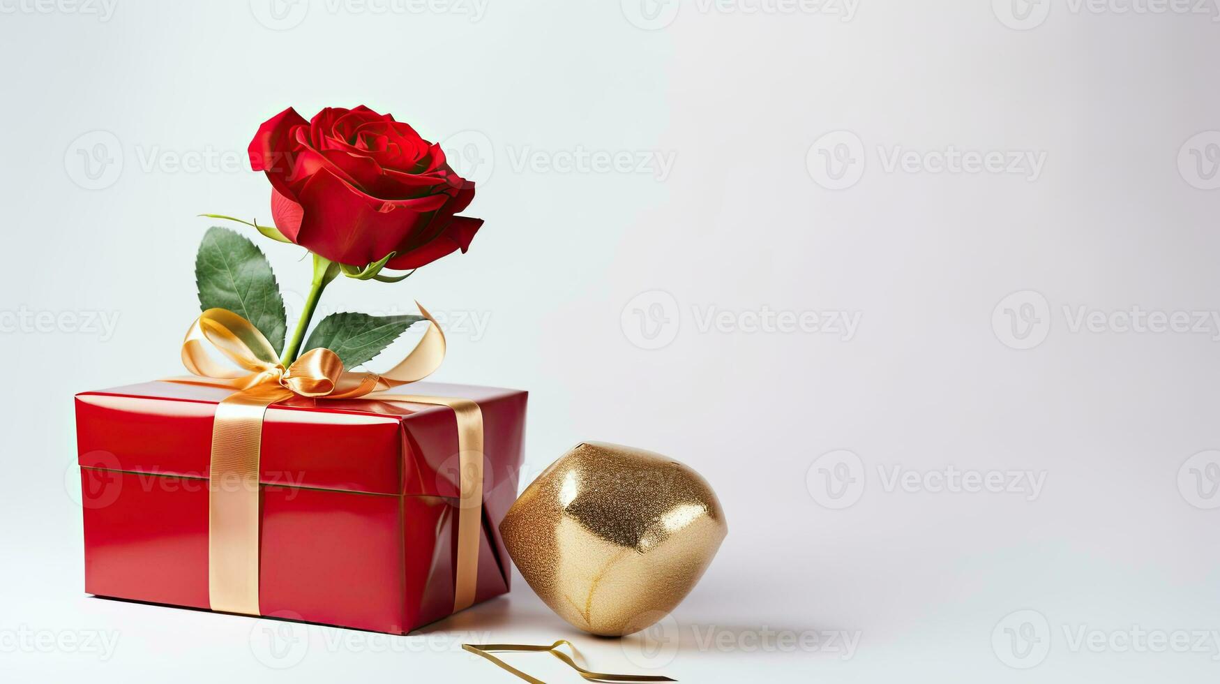 ai genererad porträtt röd gåva låda med reste sig blomma ai generativ foto