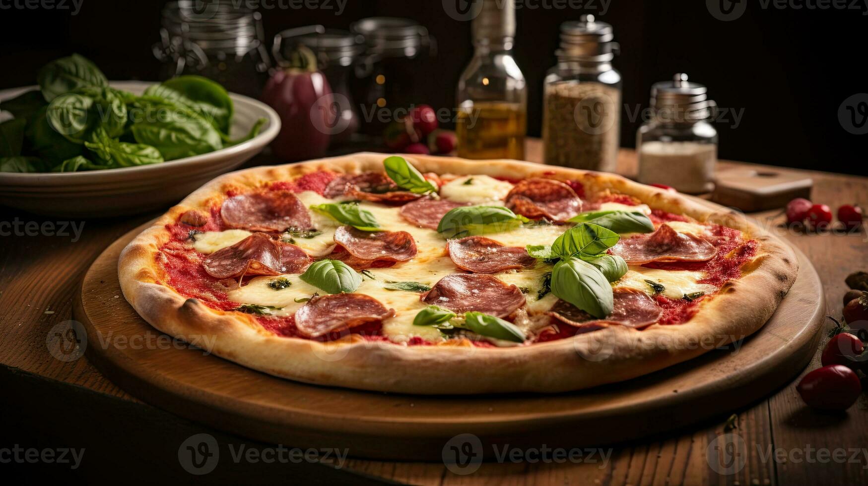 ai genererad färsk italiensk pizza på de skärande styrelse ai generativ foto