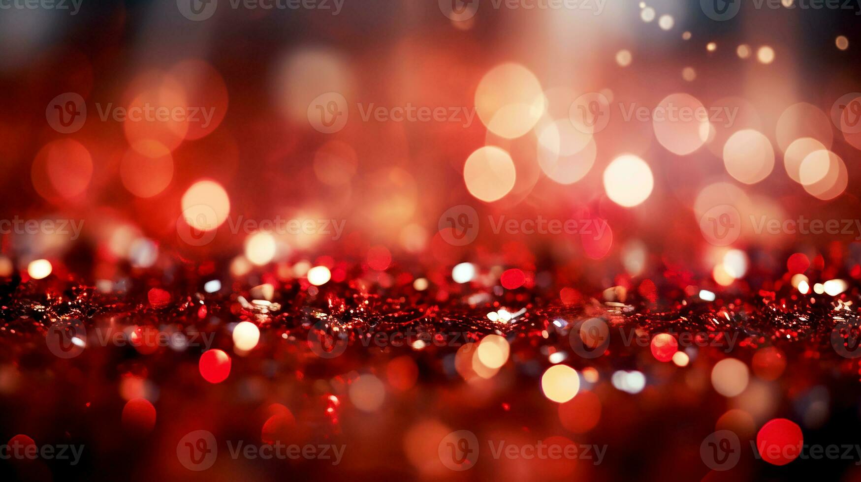 ai genererad röd glitter bakgrund med bokeh lampor bakgrund. abstrakt skinande röd glitter textur, defocused ljus tapet. generativ ai foto