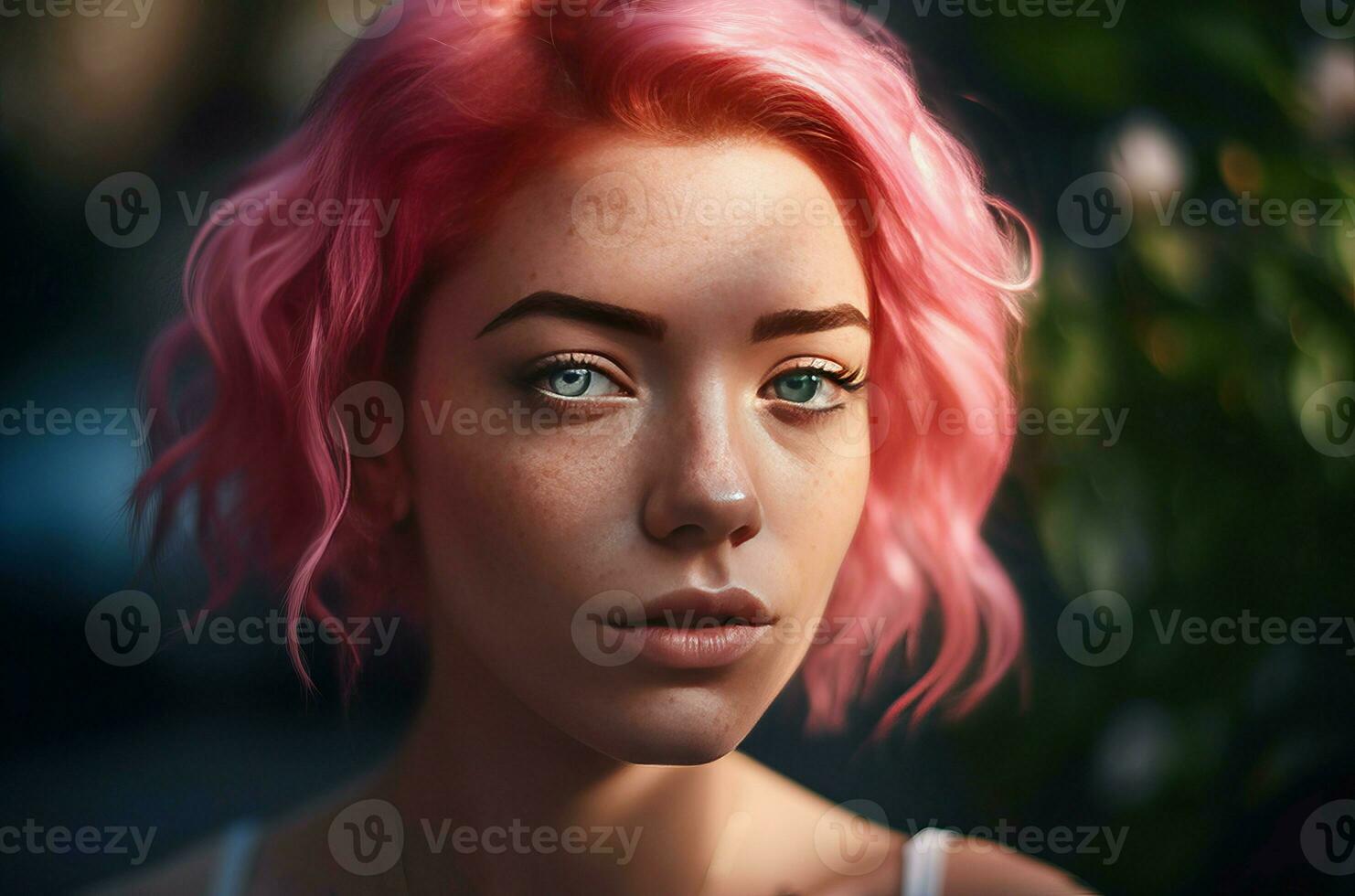 ai genererad kvinna rosa frisyr. generera ai foto