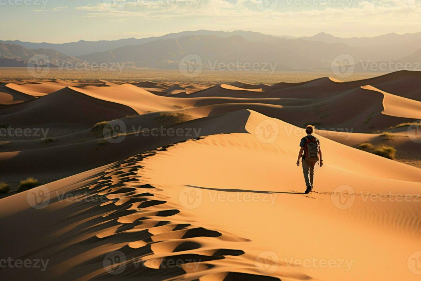 ai genererad Kalifornien död dal mesquite platt sand sanddyner med ensam rollator foto