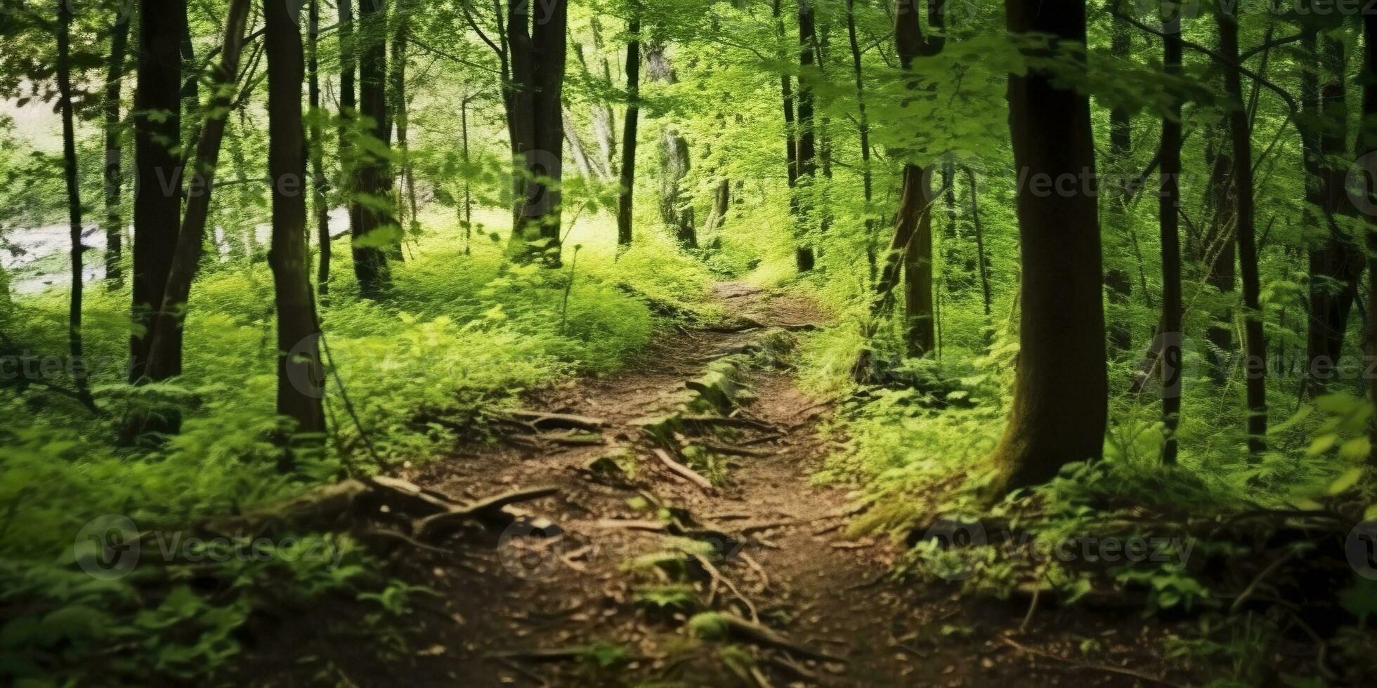 ai genererad en väg med skön skog. ai genererad foto