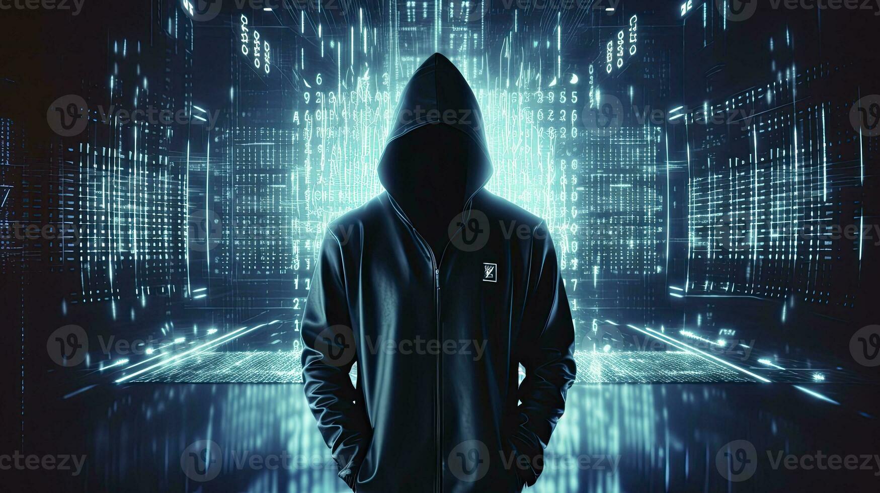 ai genererad avslöjande de anonym hacker. digital intrig, osynlig hot. ai genererad foto