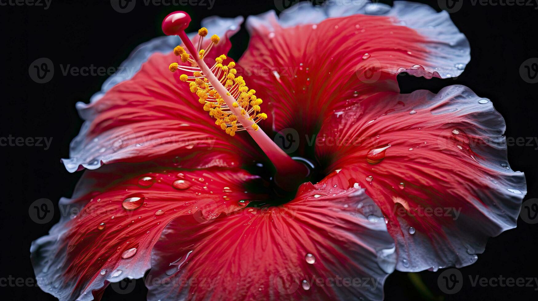 ai genererad en hibiskus blomma med en svart bakgrund.ai genererad. foto