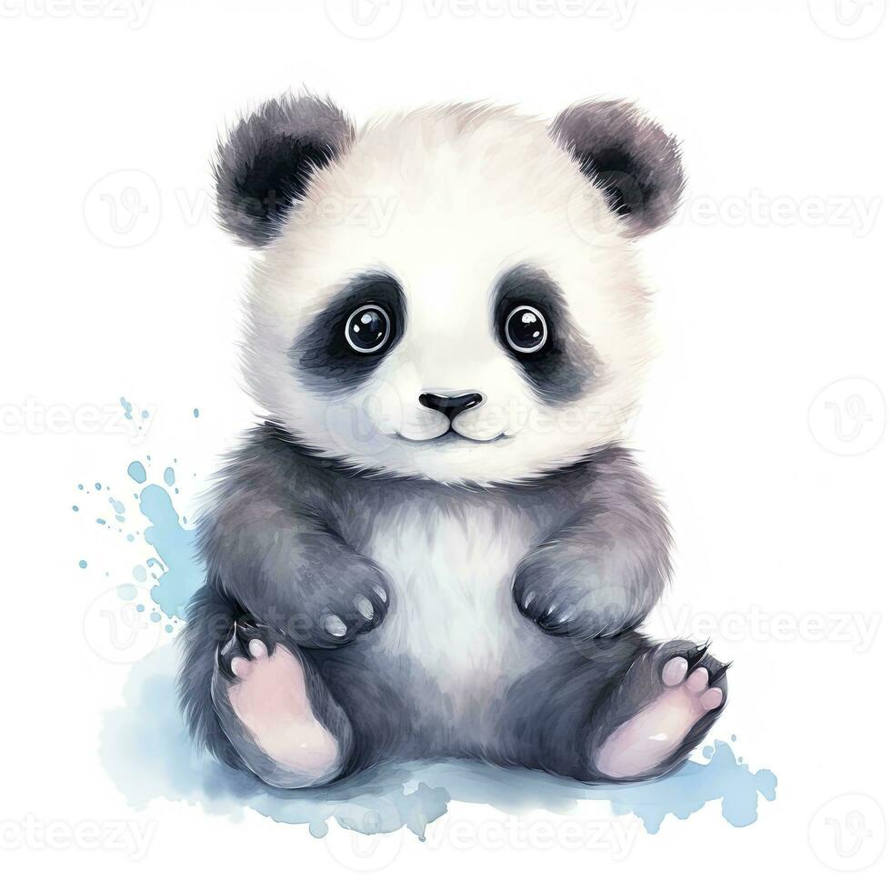 ai genererad vattenfärg fantasi bebis panda klämma konst isolerat vit bakgrund. ai genererad foto