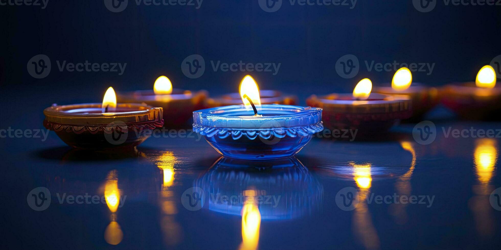 ai genererad Lycklig diwali. diya olja lampor var belyst under de firande. ai genererad foto