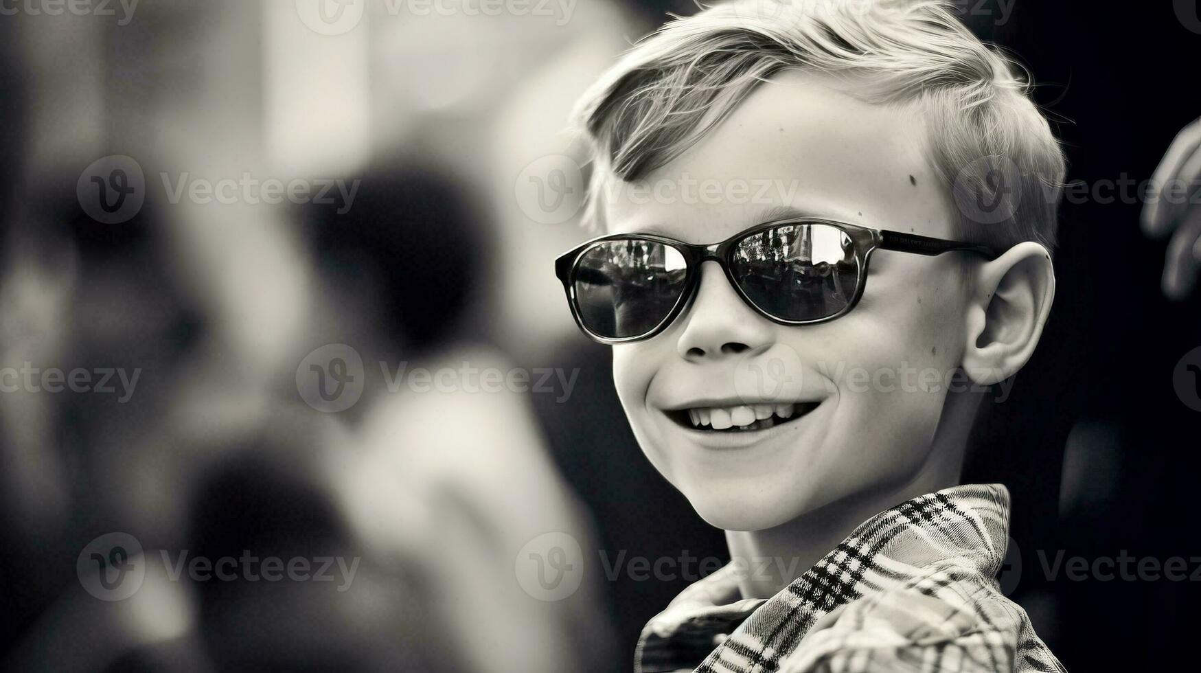 ai genererad ung pojke leende i solglasögon foto