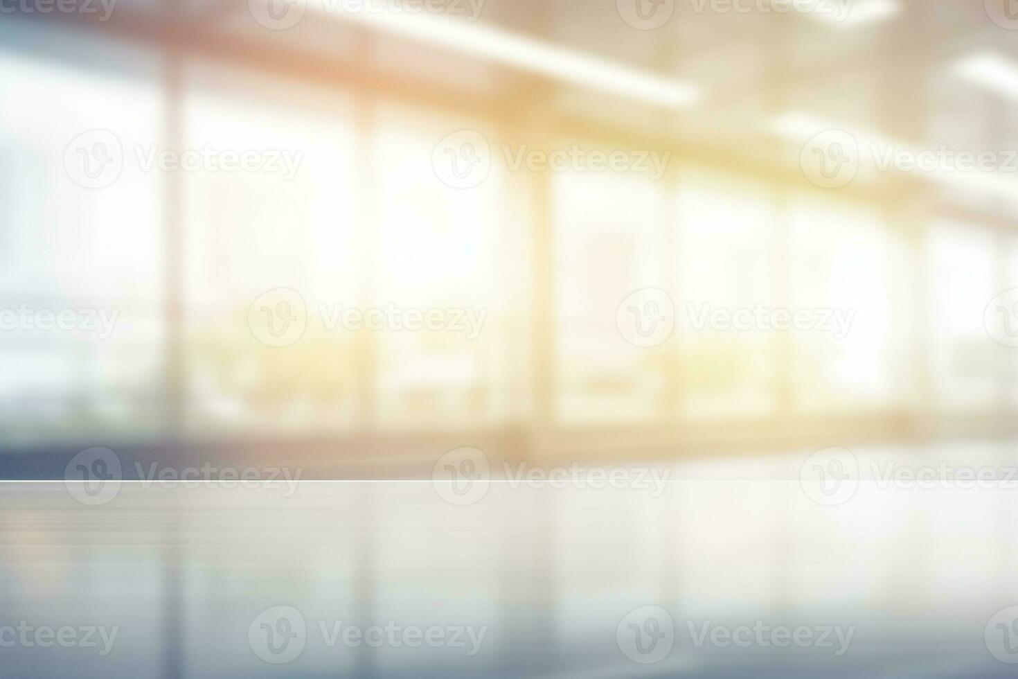 ai genererad skön suddig bakgrund av en modern kontor interiör i grå toner med panorama- fönster foto