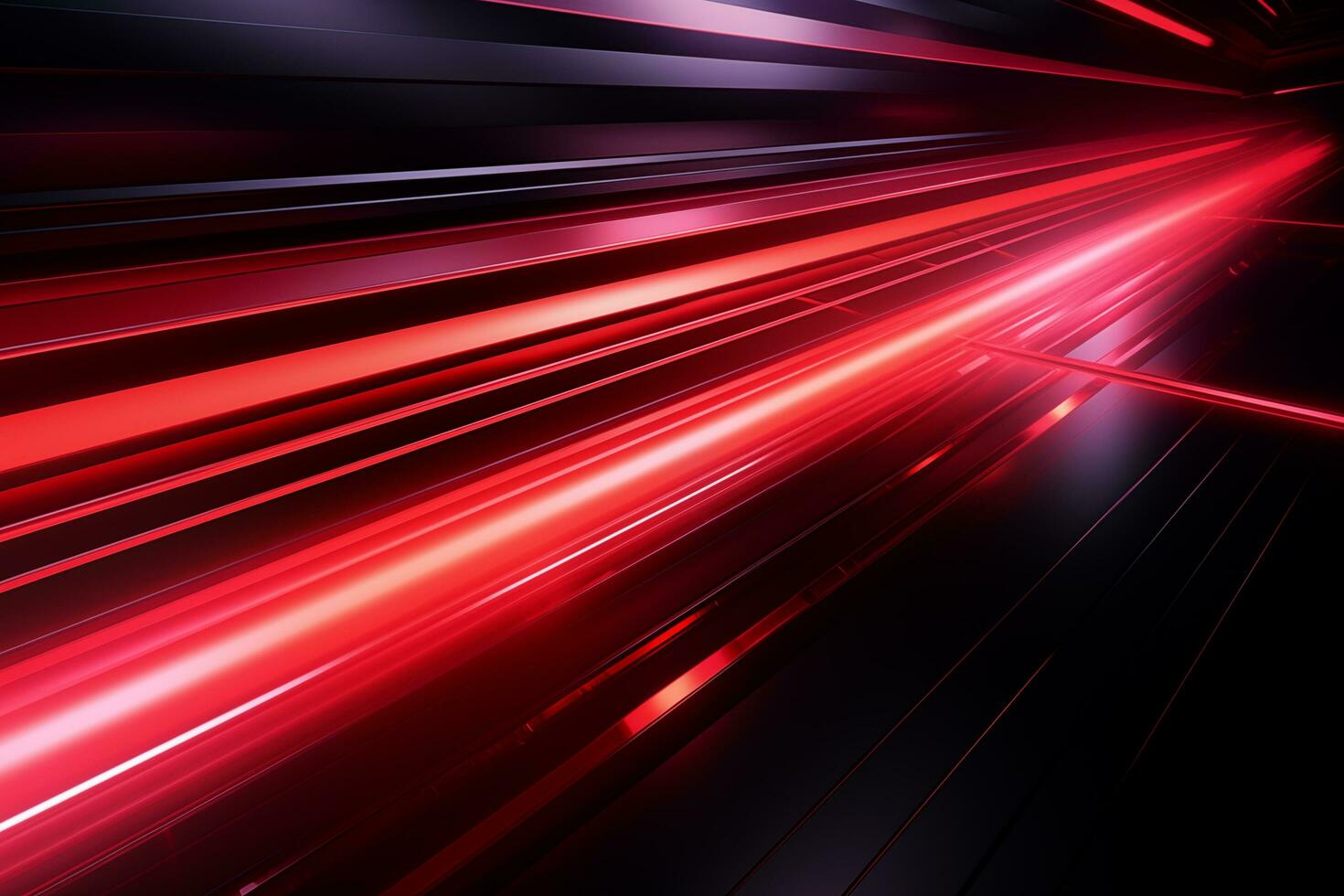 ai genererad röd neon ljus rader rör på sig på hastighet i de begrepp av snabb modern kommunikation. foto
