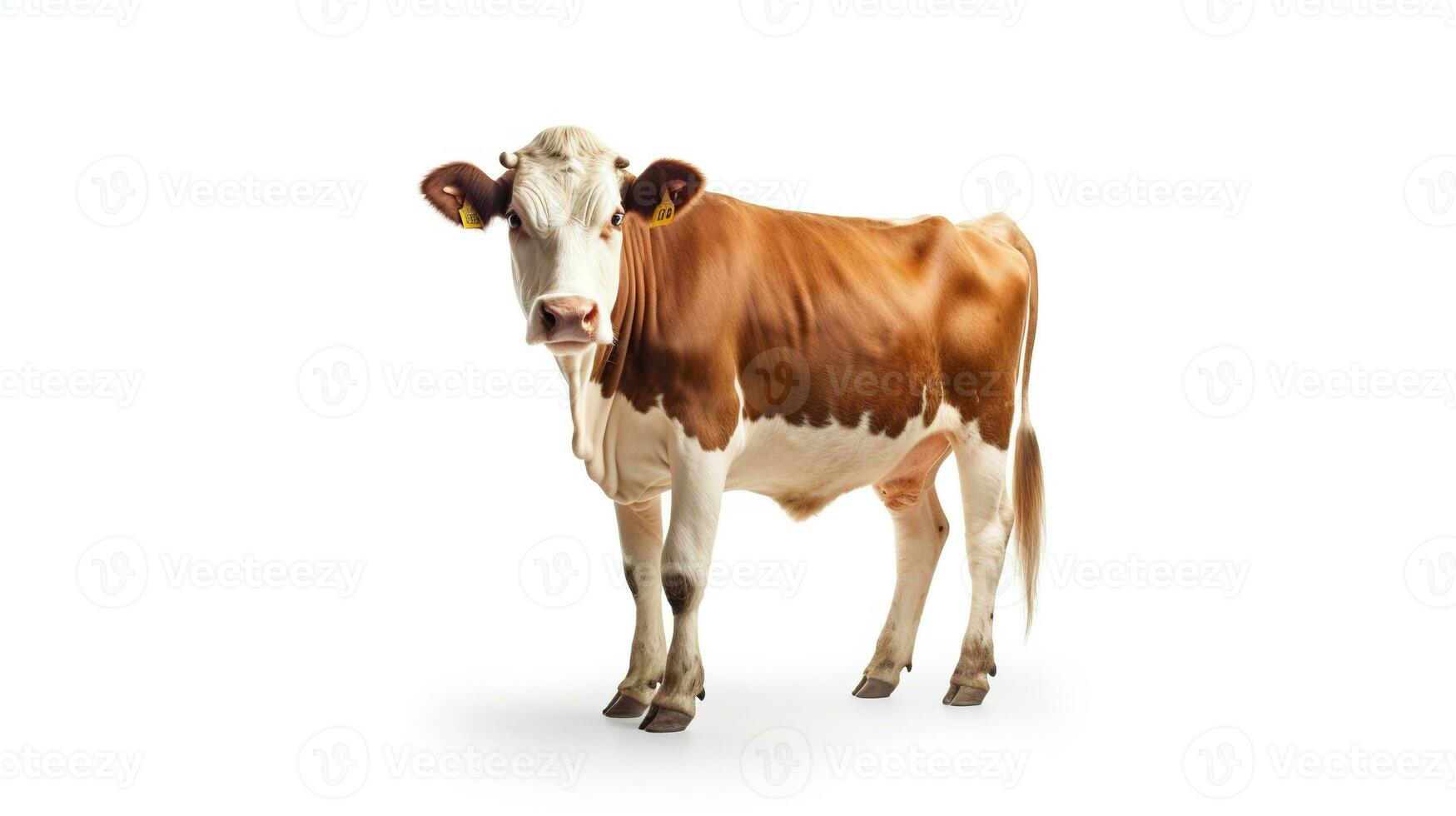 ai genererad ko på vit bakgrund. mjölk, kött, nötkött, ranch, bruka foto