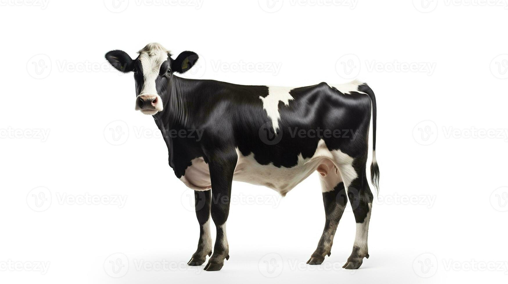 ai genererad svart vit ko på vit bakgrund. mjölk, kött, nötkött, ranch, bruka foto