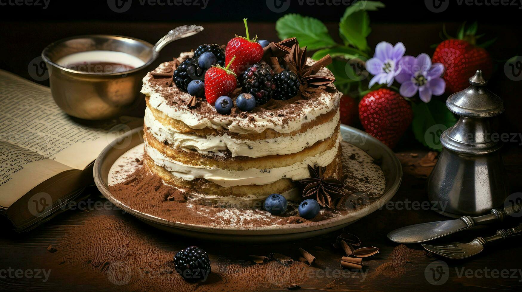 ai genererad mascarpone hemlagad tiramisu mat foto